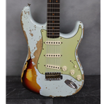 Fender Custom Shop Limited Edition 59 Stratocaster Super Heavy Relic, Aged Sonic Blue Over Chocolate 3 Color Sunburst Electric Guitar