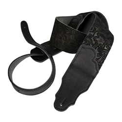 Franklin 2.5" Black Embossed Suede/Black End Tab Guitar Strap